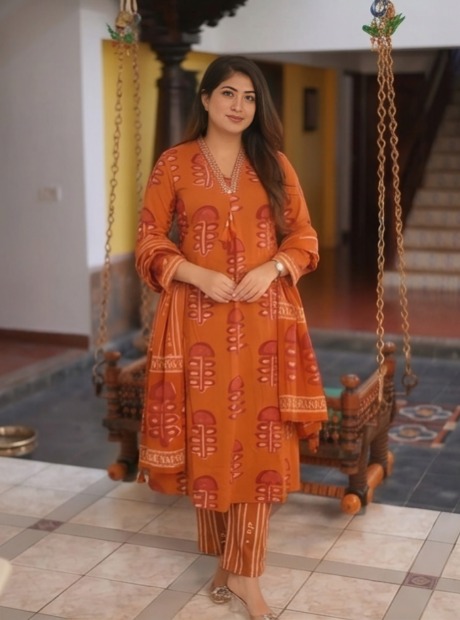 Vary Beautiful Pure Mul Cotton Jaipuri Block Print Suit Set