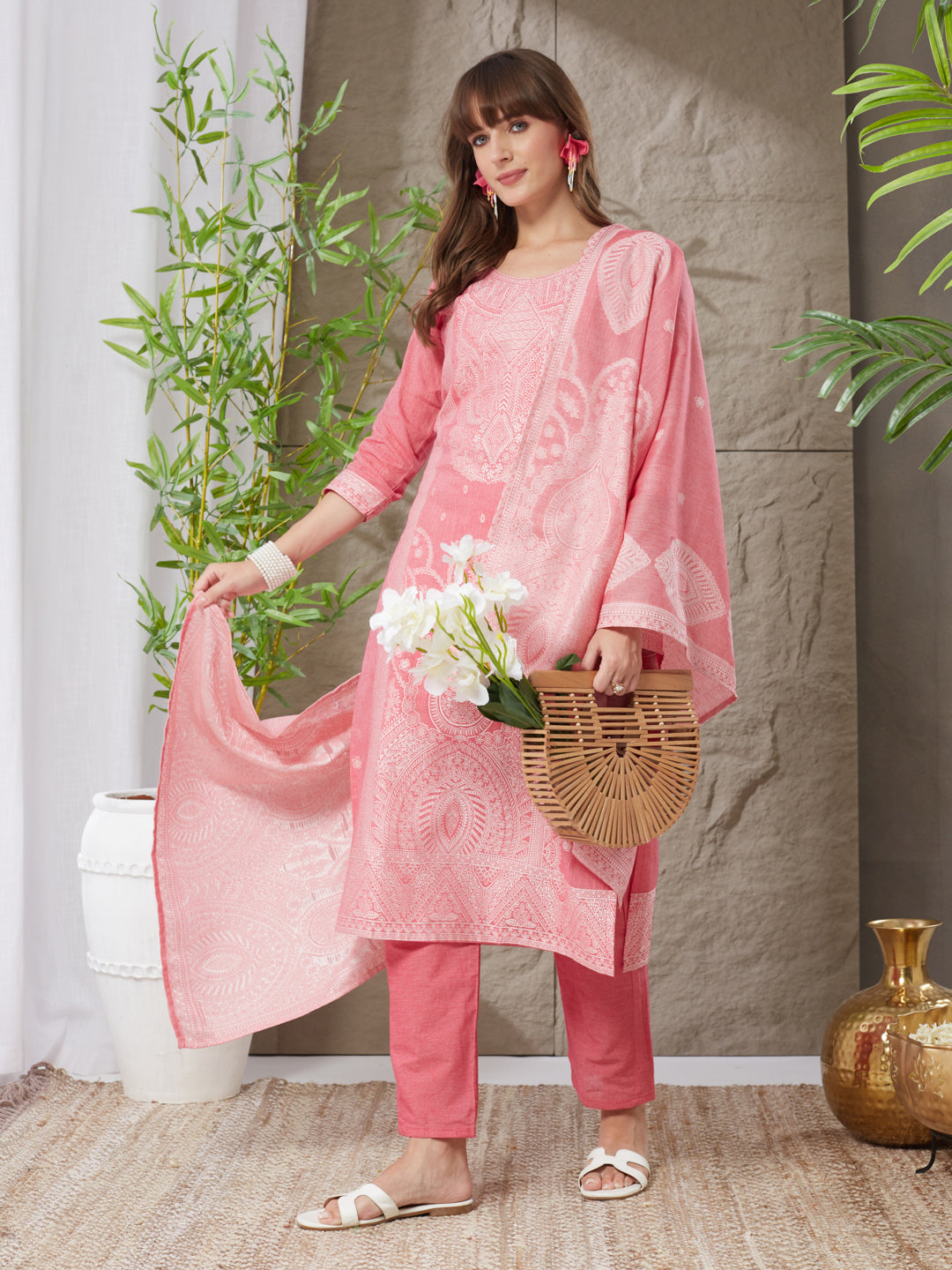 Charming Handloom Cotton Weaving Suit Set