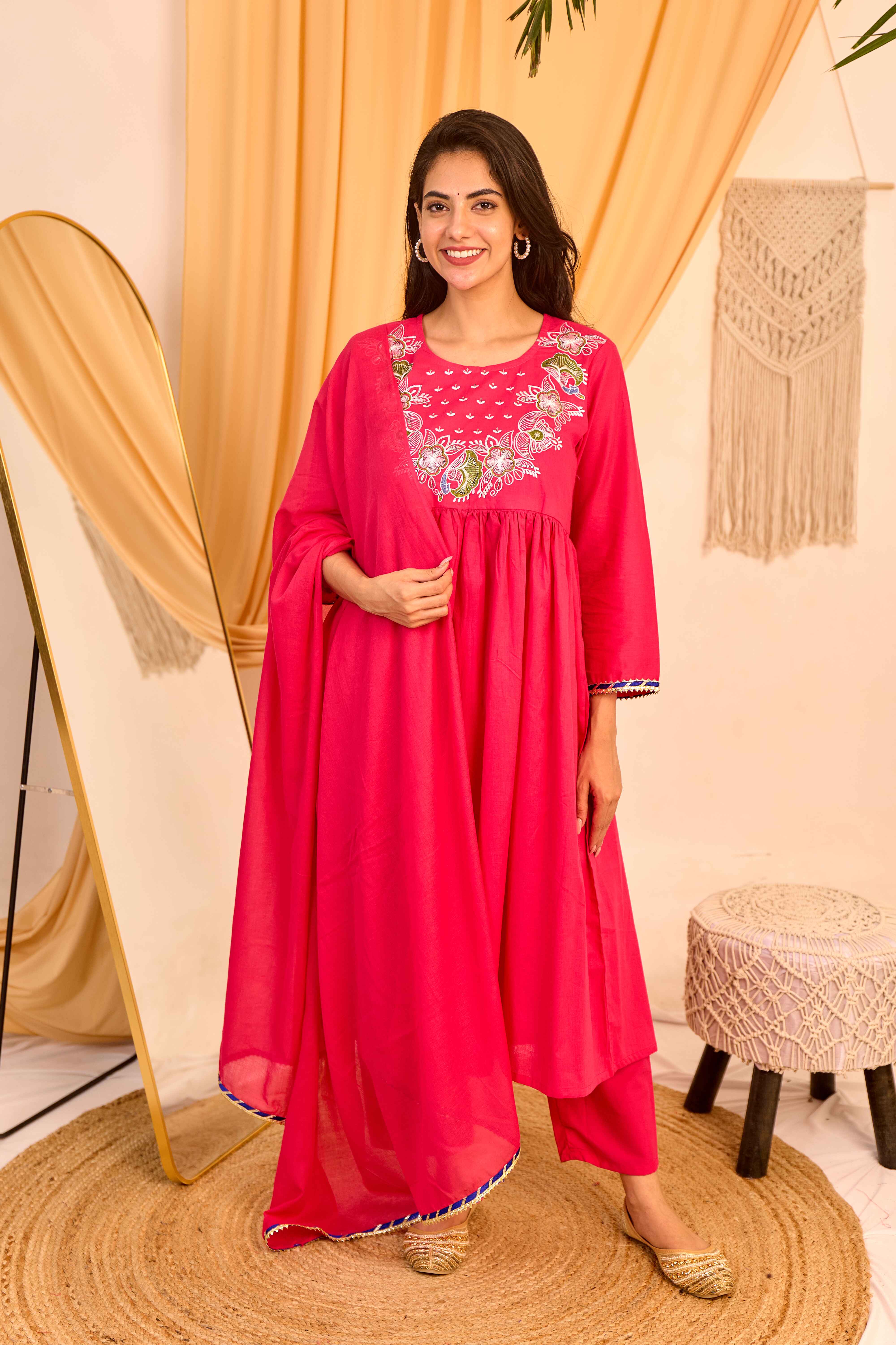 Most magnificent Anarkali style Mulmul Cotton Suit Set