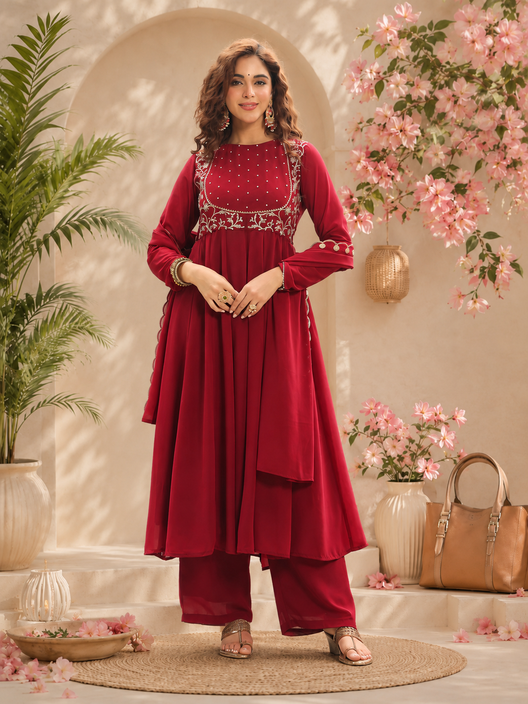 Sharvani Rosewood Anarkali Suit Set