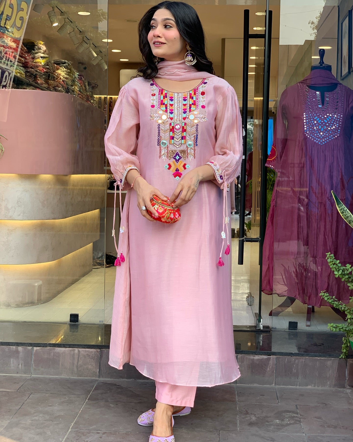 Most Elegant Baby Pink Chanderi Silk Suit Set