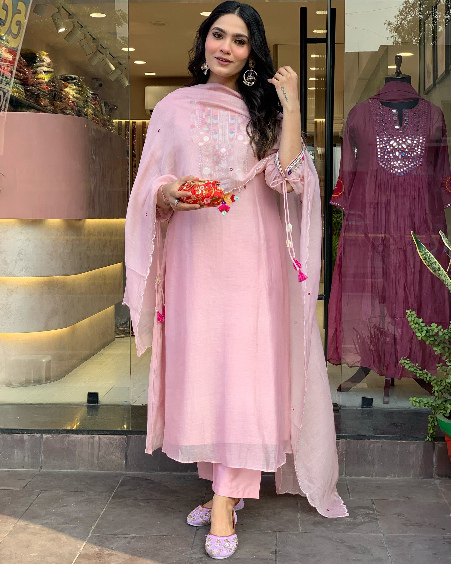 Most Elegant Baby Pink Chanderi Silk Suit Set