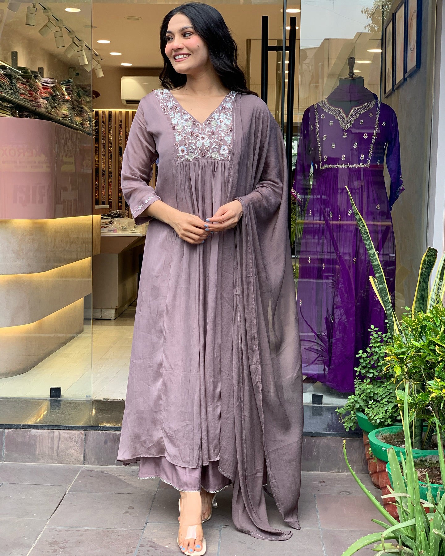 Tremendous Onion Beautiful Viscose Chinon Suit Set