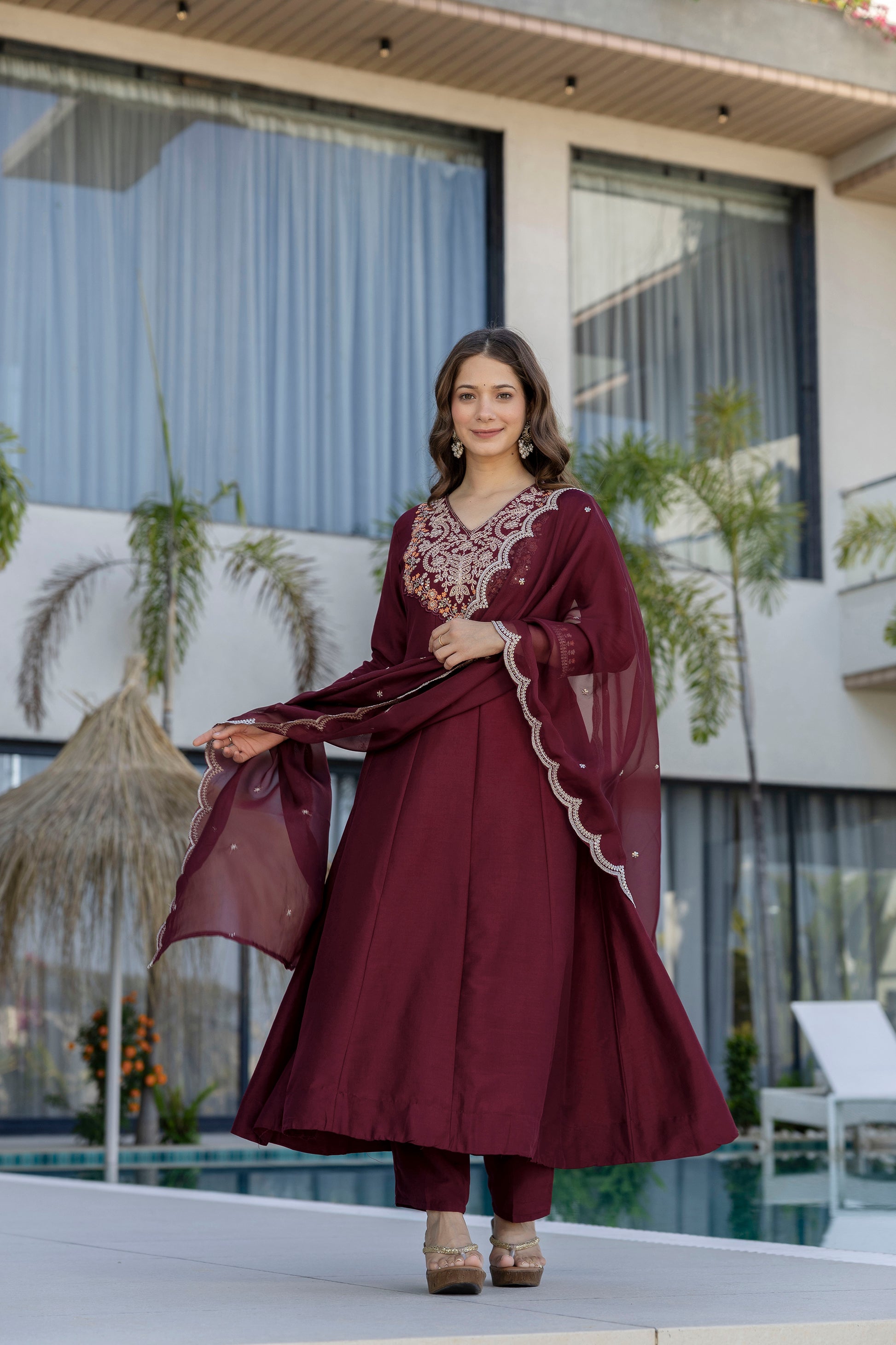 Rang Mahal Embroidered Chinon Anarkali Suit Set