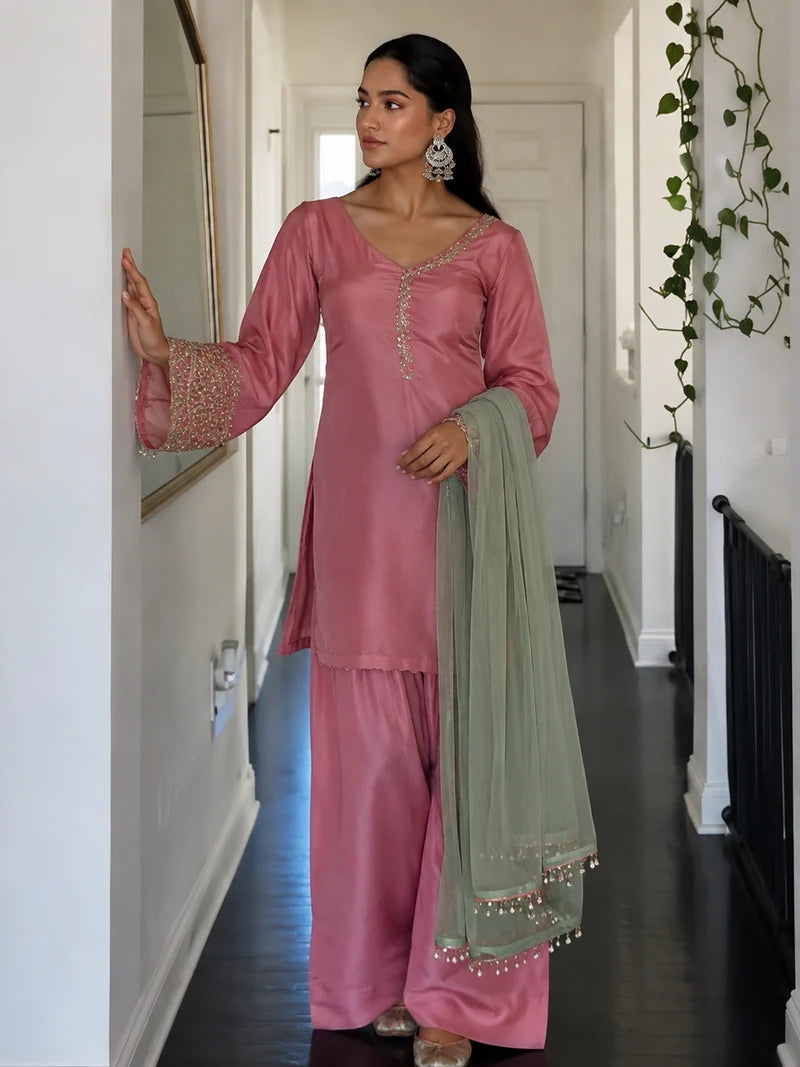 Amani Blush Pink Embroidered Suit Set