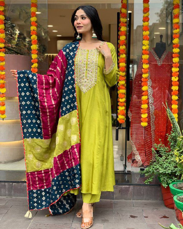 Precious Lemon Viscose Chanderi Suit Set