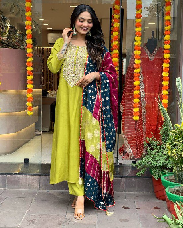 Precious Lemon Viscose Chanderi Suit Set