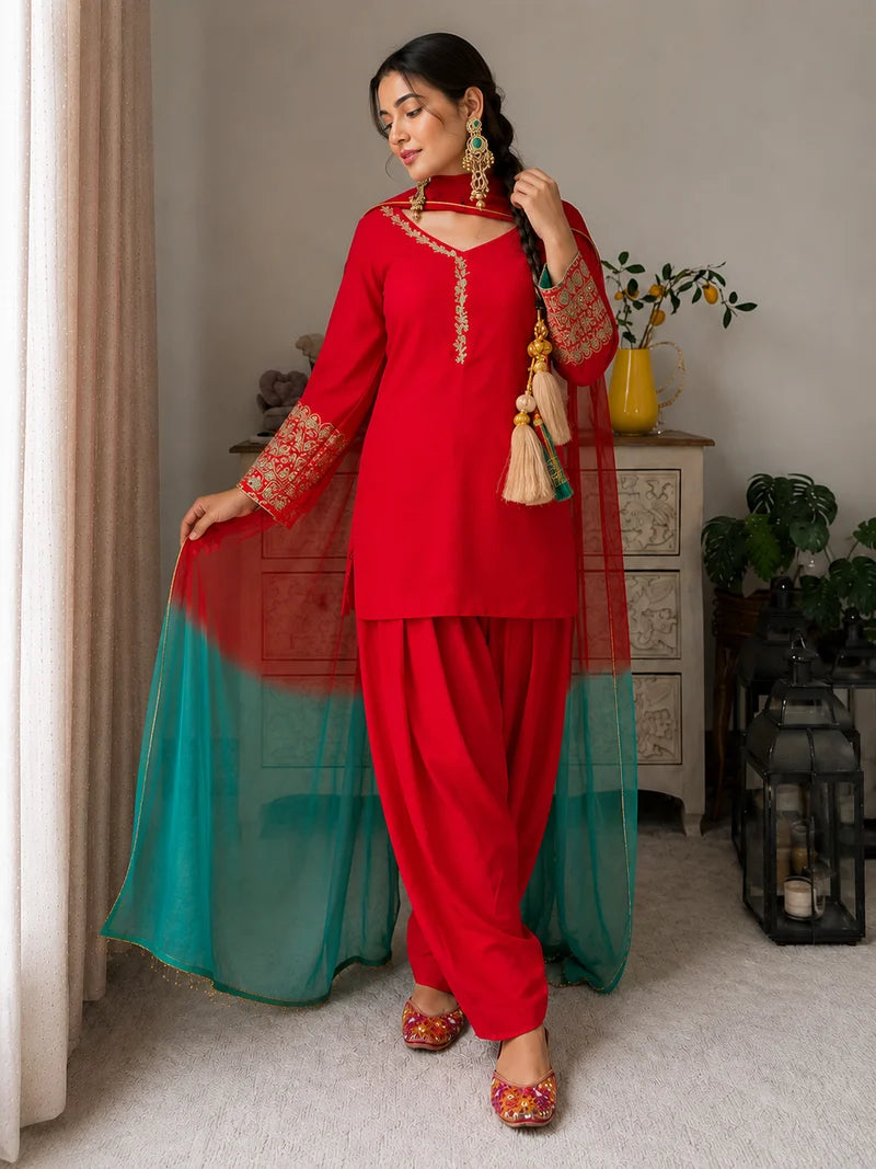 Amani Red Embroidered Suit Set