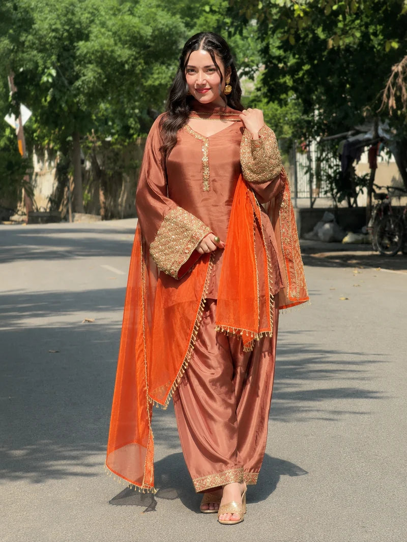Amani Rust Embroidered Suit Set