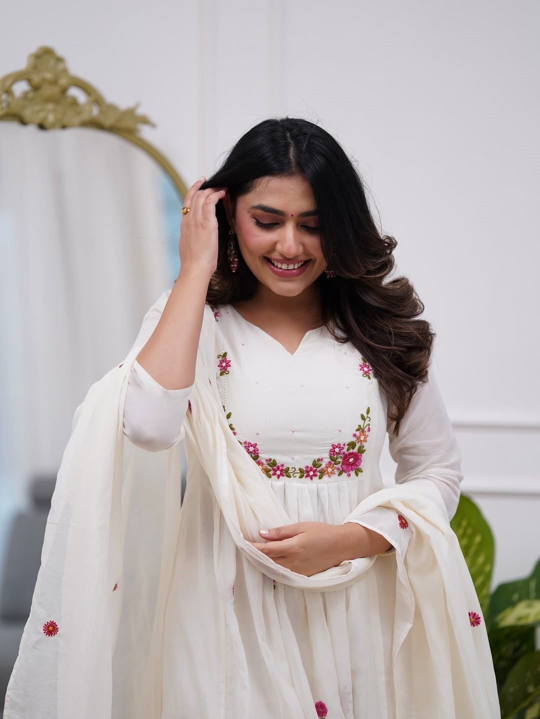 Elegant Chanderi Silk Embroidery Suit Set