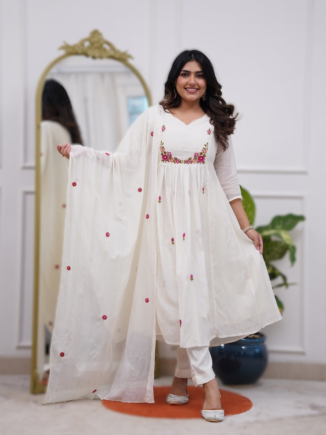Elegant Chanderi Silk Embroidery Suit Set