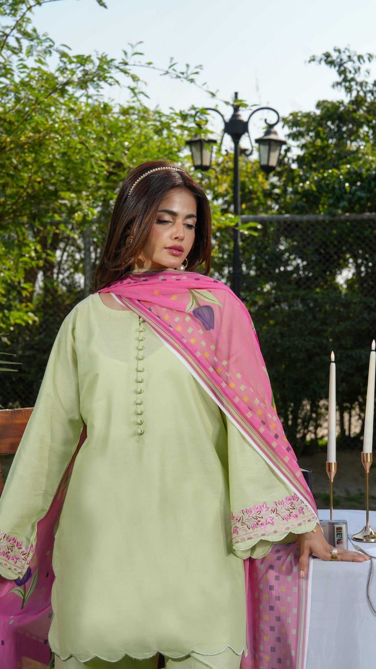 Very Attractive Roman Silk Embroidered Suit Set