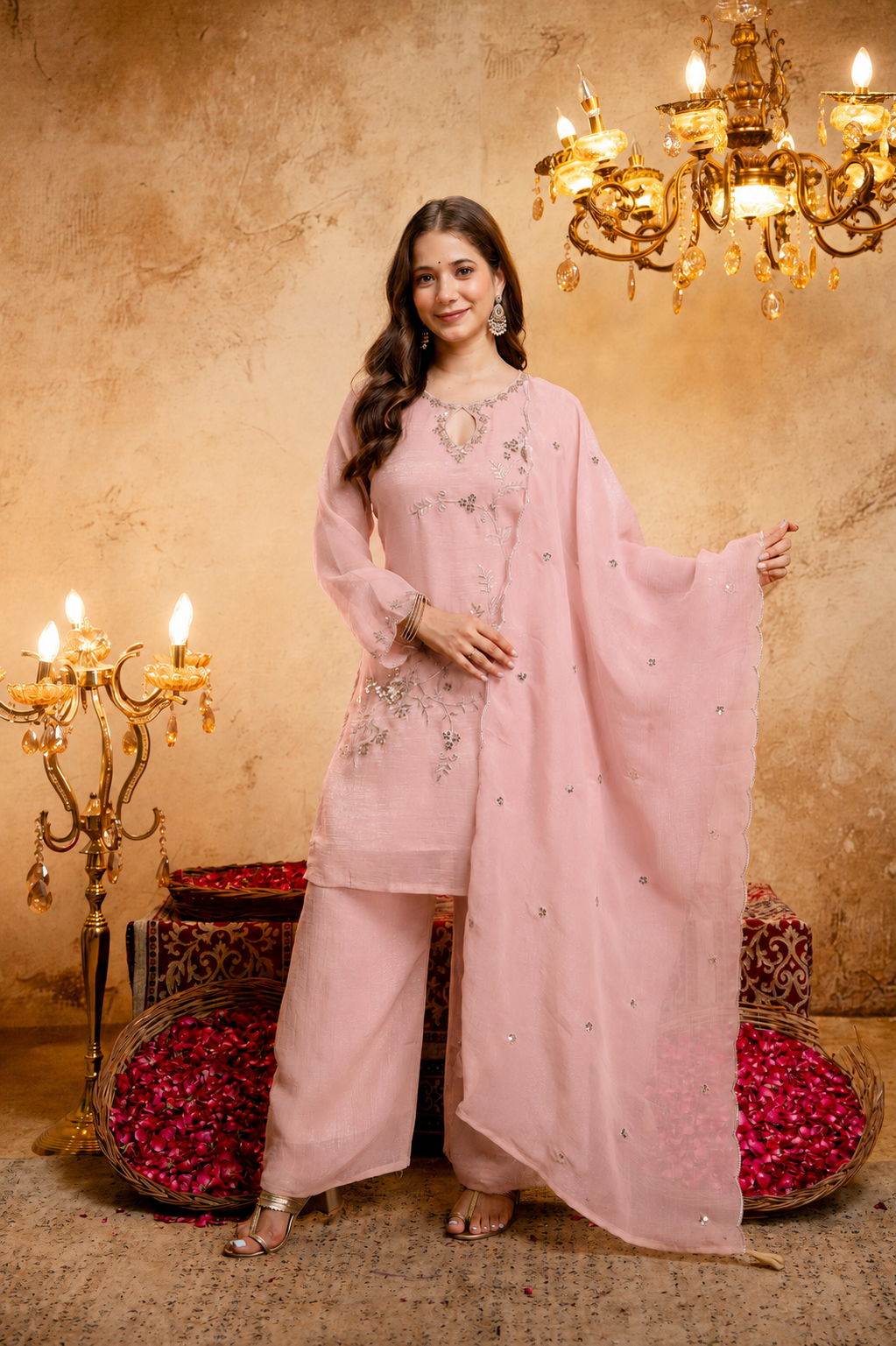 Ahilya Baby Pink Keyhole Embroidered Kurta Suit Set
