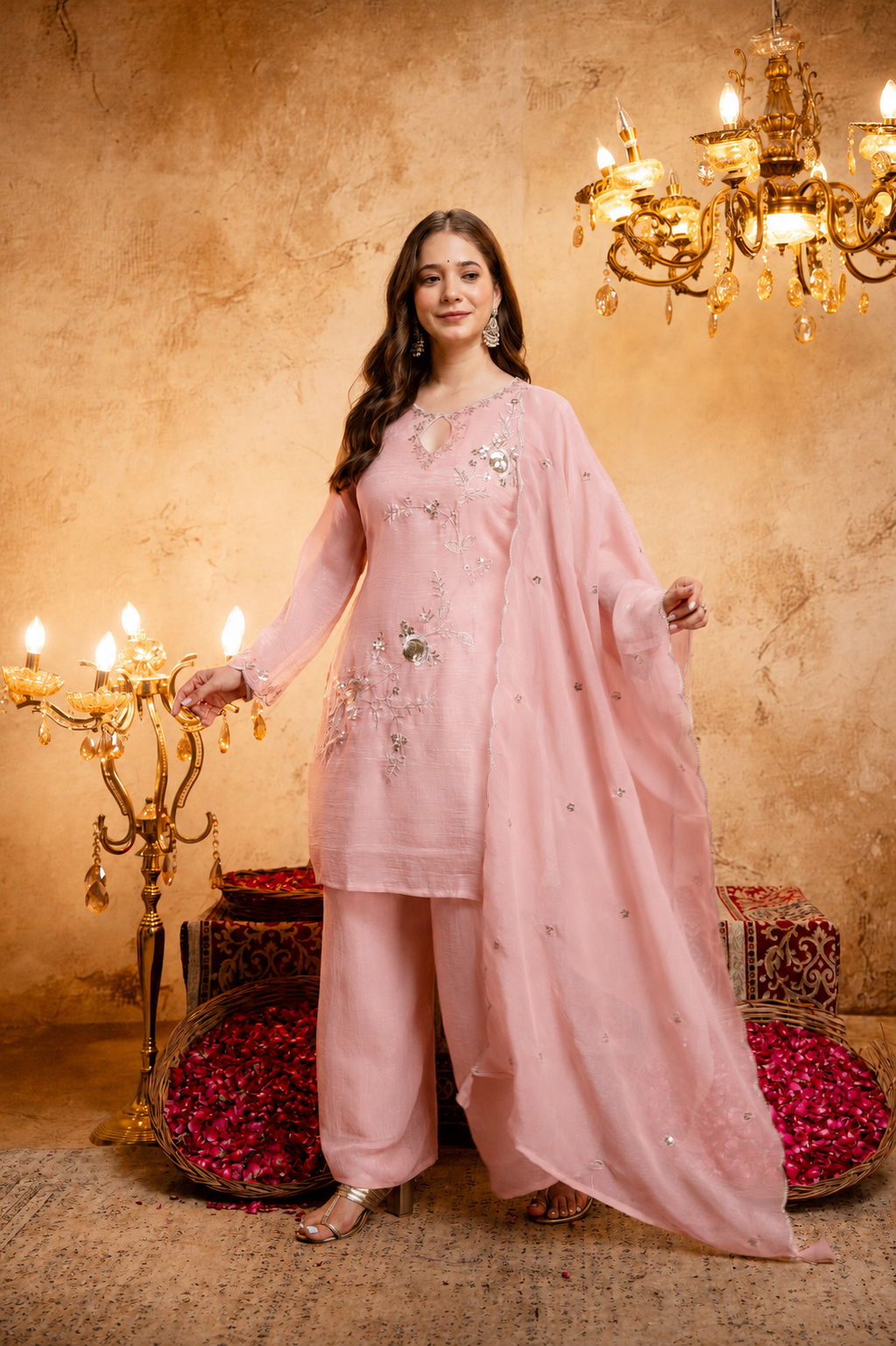Ahilya Baby Pink Keyhole Embroidered Kurta Suit Set