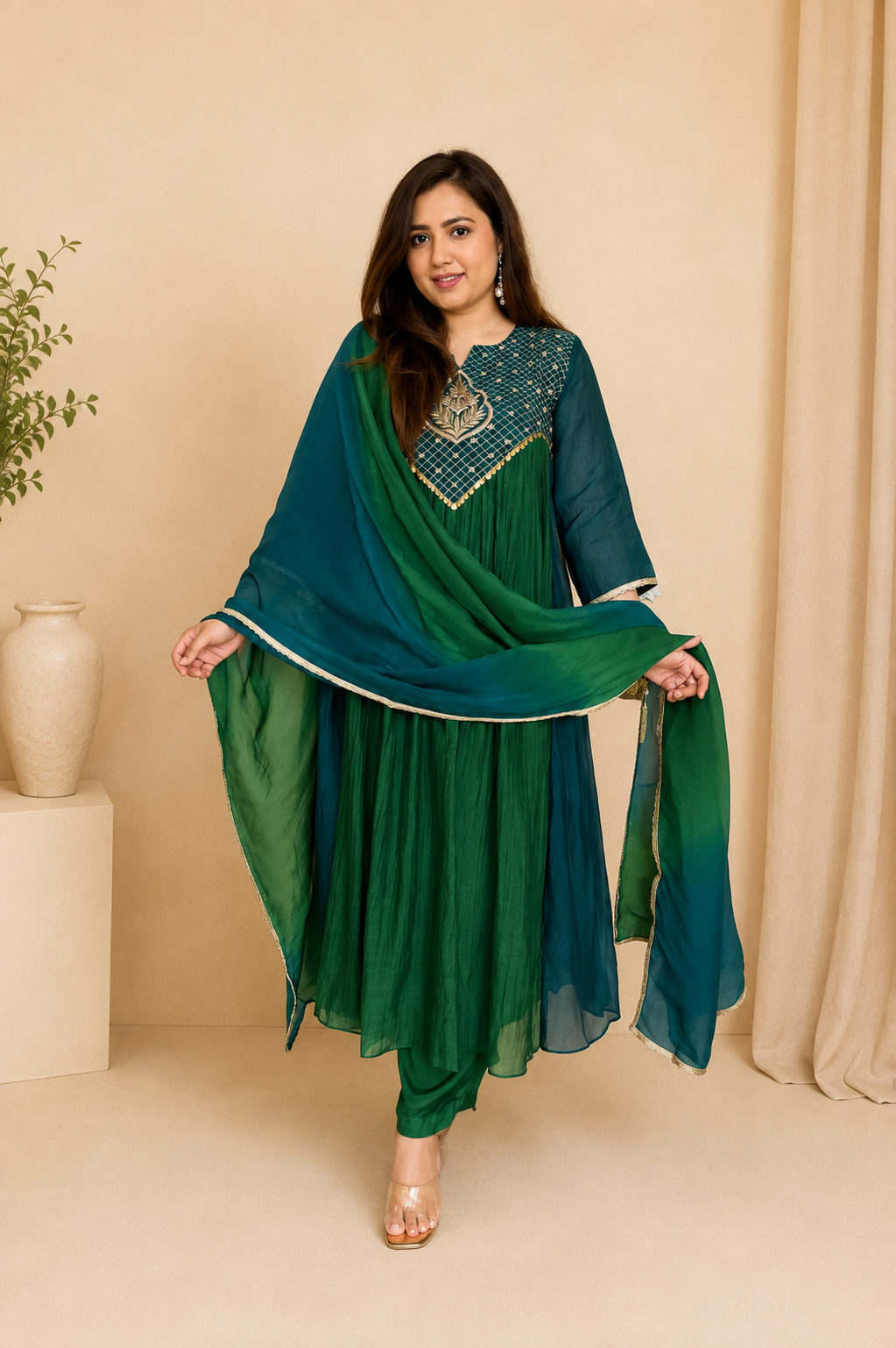 Nayantara Emerald Festive Embroidered Anarkali Set