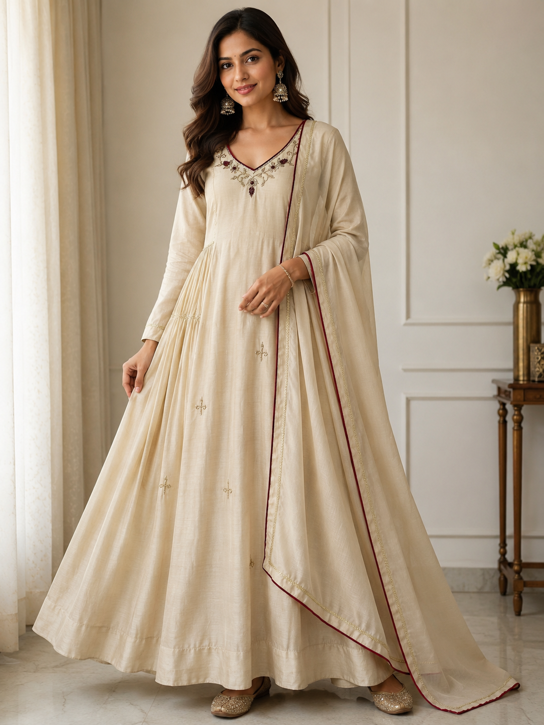 Royal Sand Gold Embroidered Anarkali Suit Set