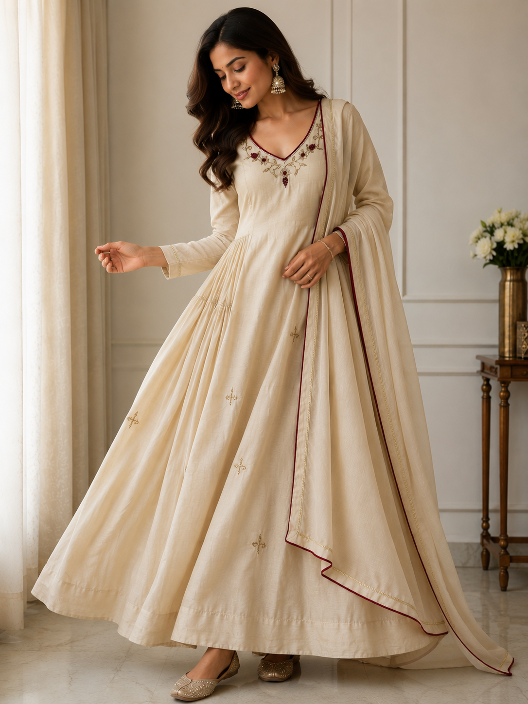 Royal Sand Gold Embroidered Anarkali Suit Set