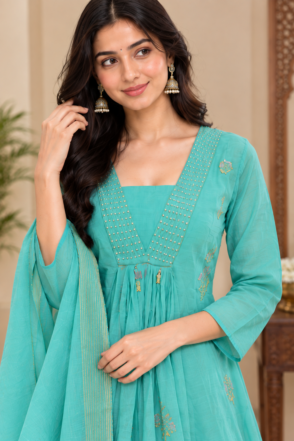Elara Aqua Royale Anarkali Suit Set