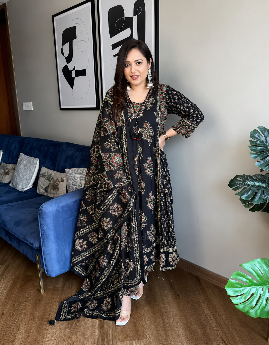 Very Glamorous Pure Mul Cotton Ajrakh Print suit Set