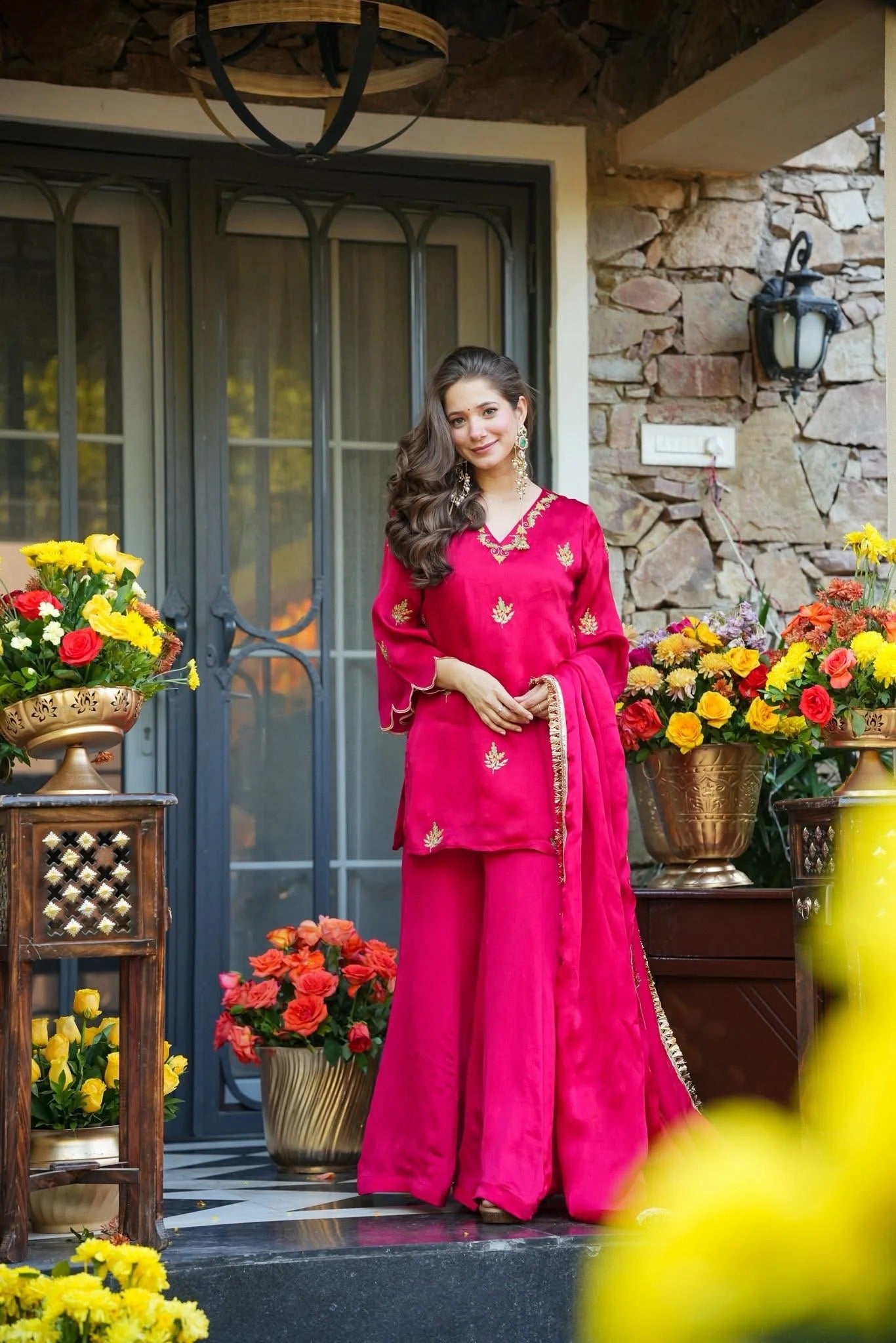 Maharani Pink Embroidered Sharara Suit Set