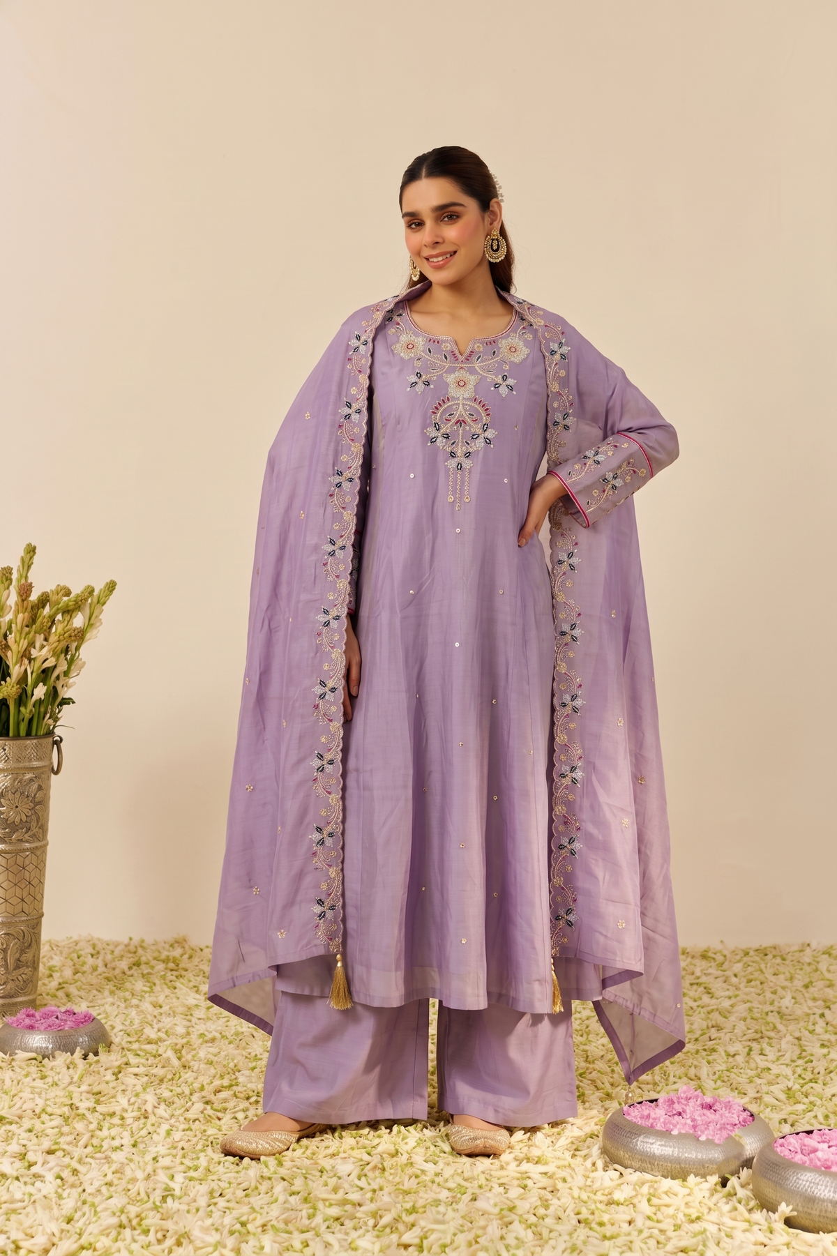 Lavanya Soft Lavender Thread Embroidered Anarkali Suit Set