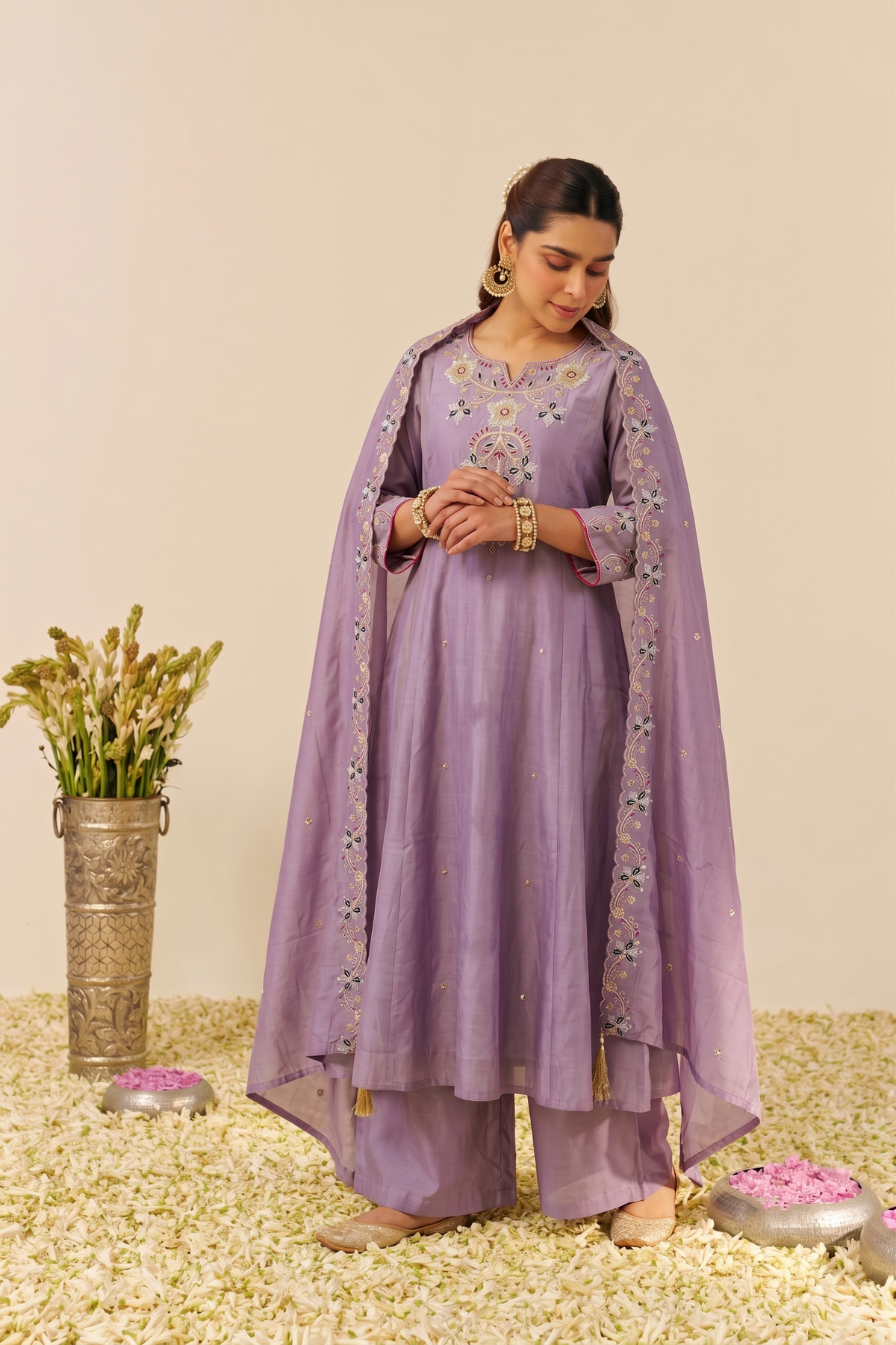 Lavanya Soft Lavender Thread Embroidered Anarkali Suit Set