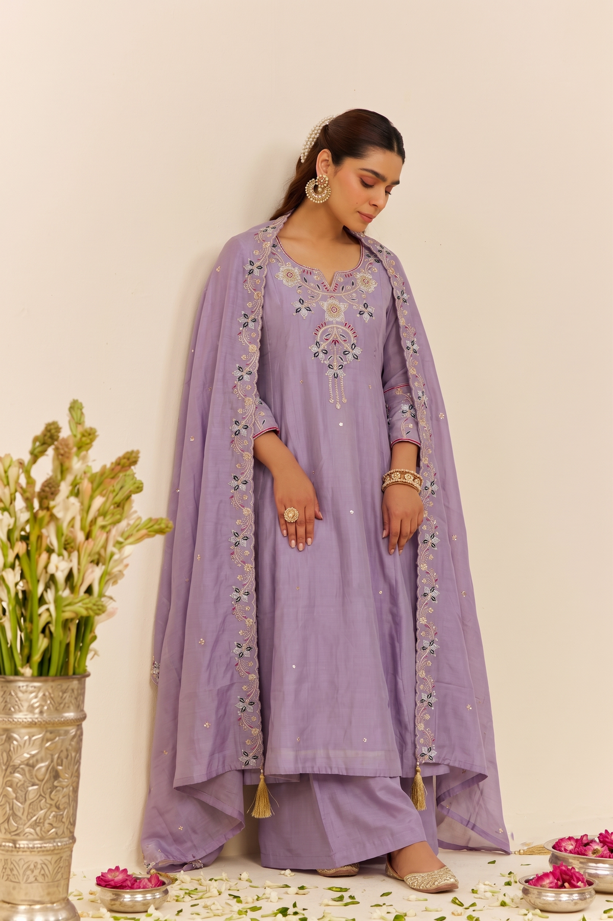 Lavanya Soft Lavender Thread Embroidered Anarkali Suit Set
