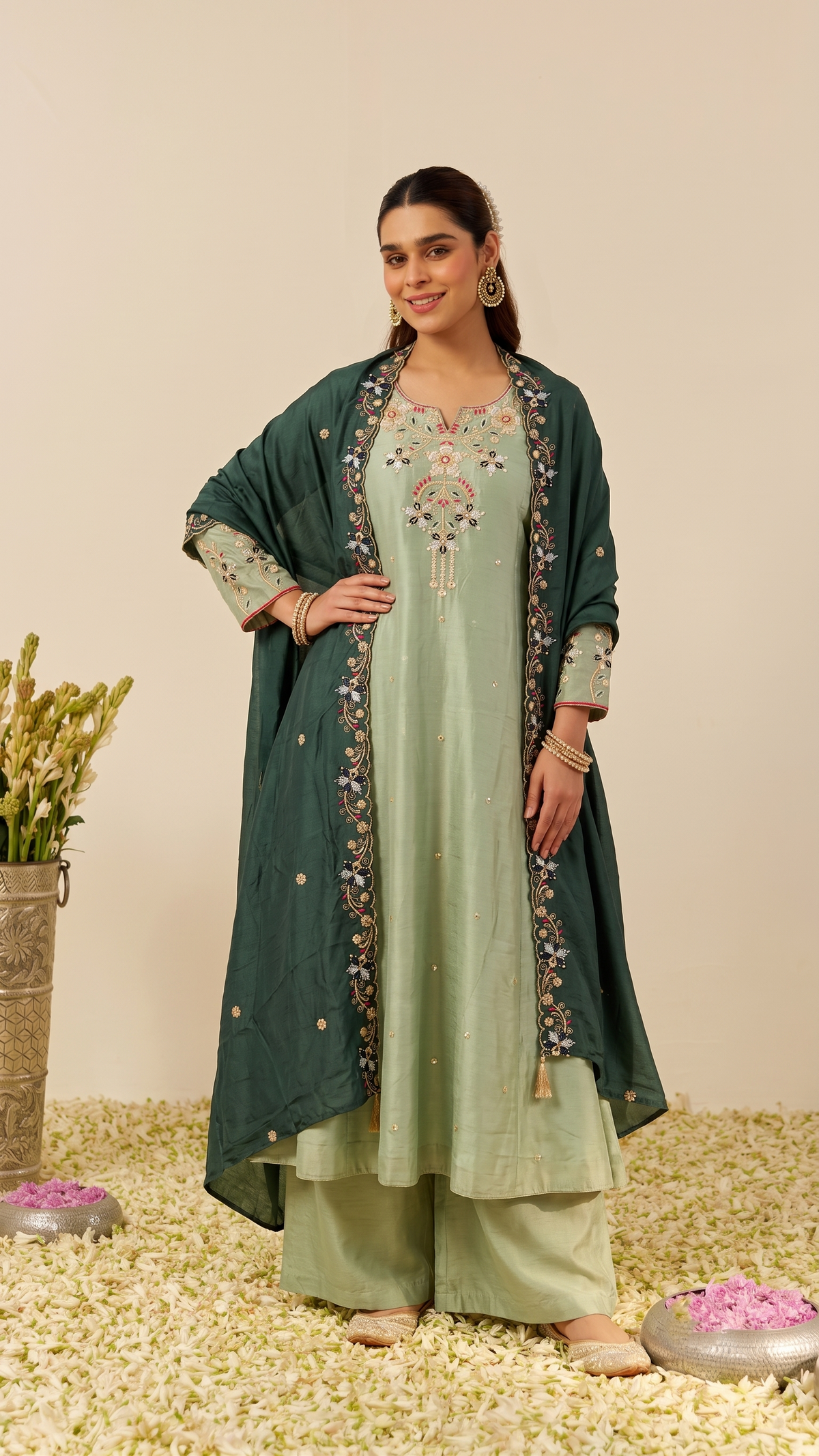 Lavanya Soft Parrot Thread Embroidered Anarkali Suit Set