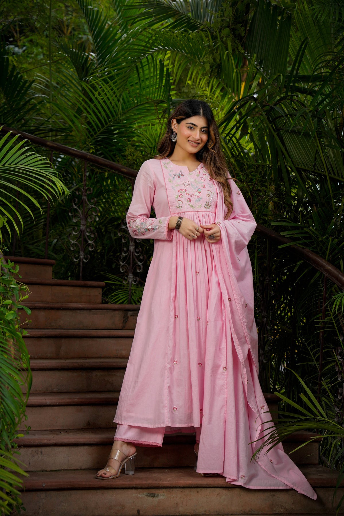 Stunning Pink Embroidered Anarkali Suit Set