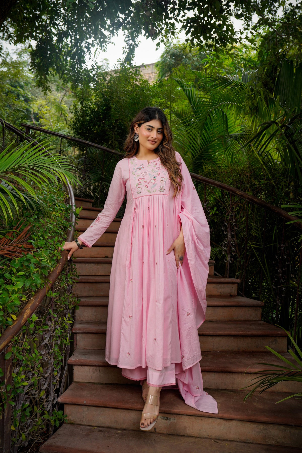 Stunning Pink Embroidered Anarkali Suit Set