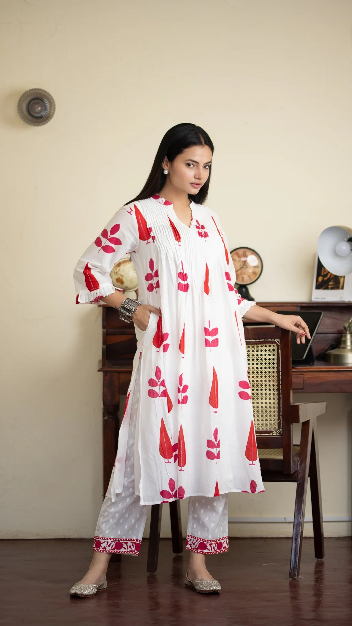 Classic Handblock Printed Pure Mul Cotton Kurta Set