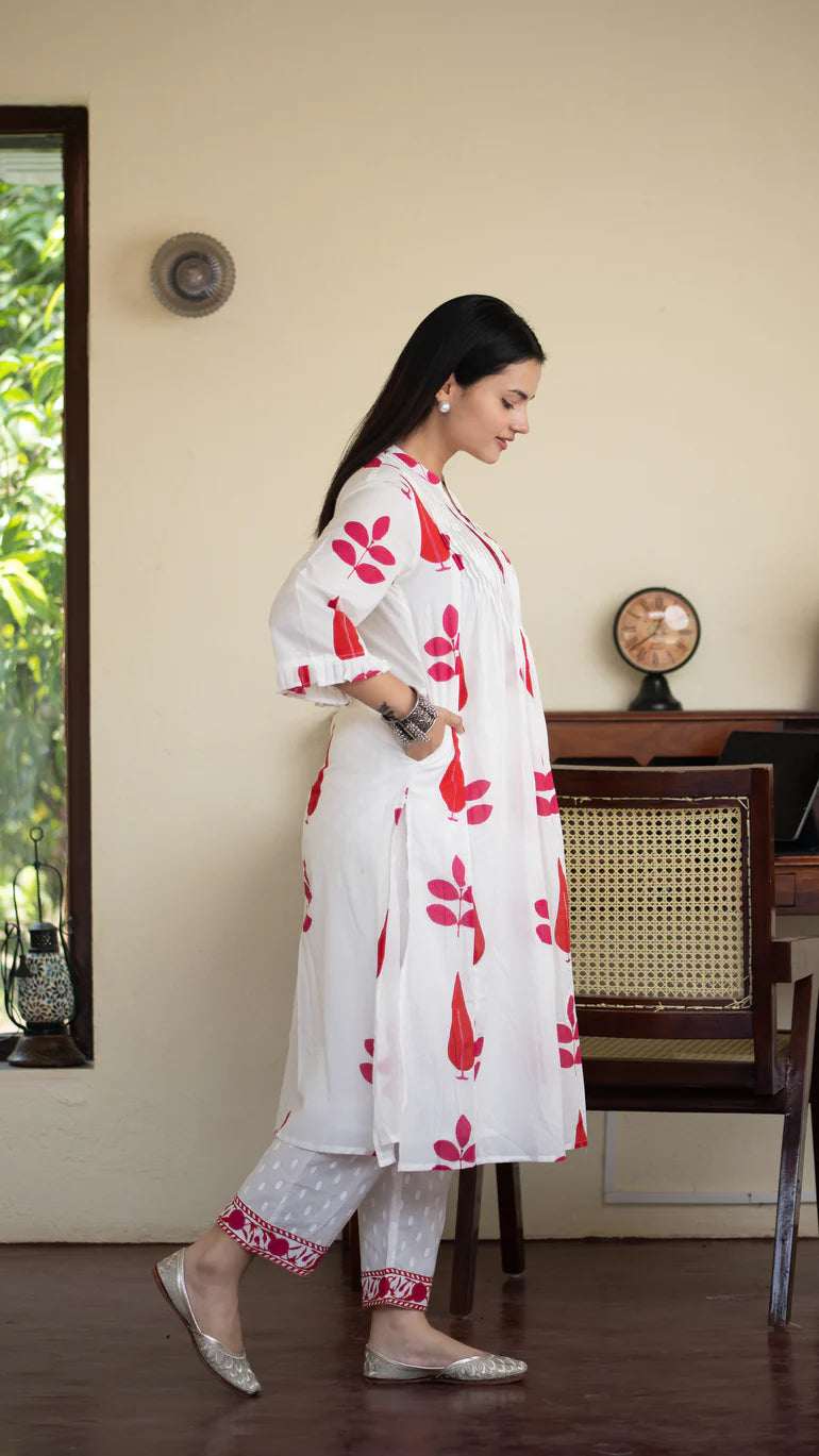 Classic Handblock Printed Pure Mul Cotton Kurta Set