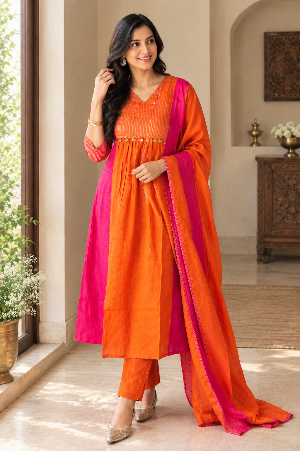 Trisha Designer Rust Anarkali Suit Set with Dupatta