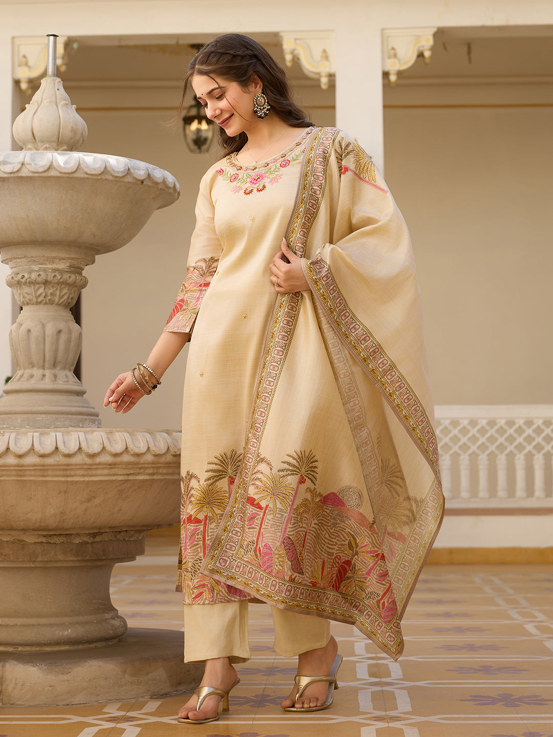 Elegant Viscose Silk Embroidery Suit Set