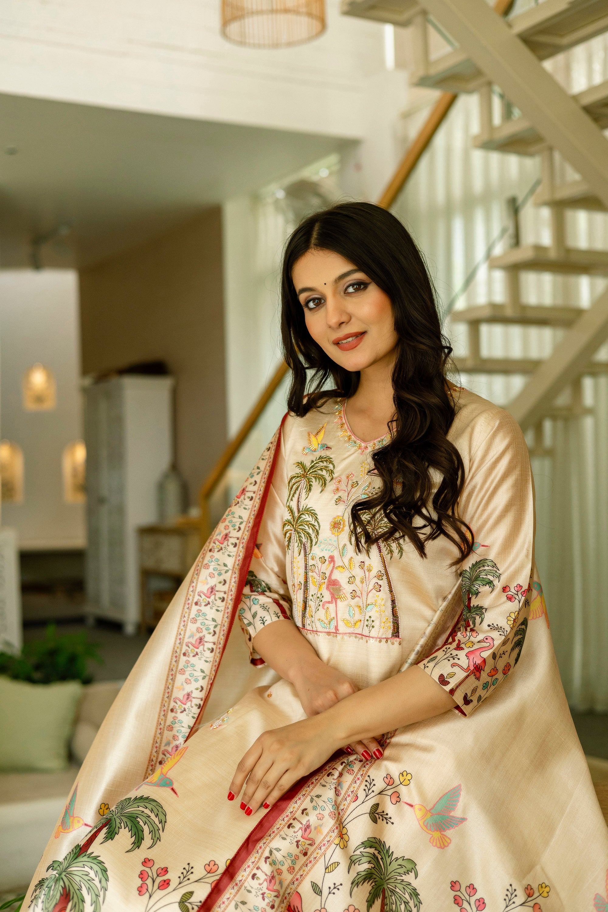 Aesthetic Viscose Silk Embroidery Suit Set