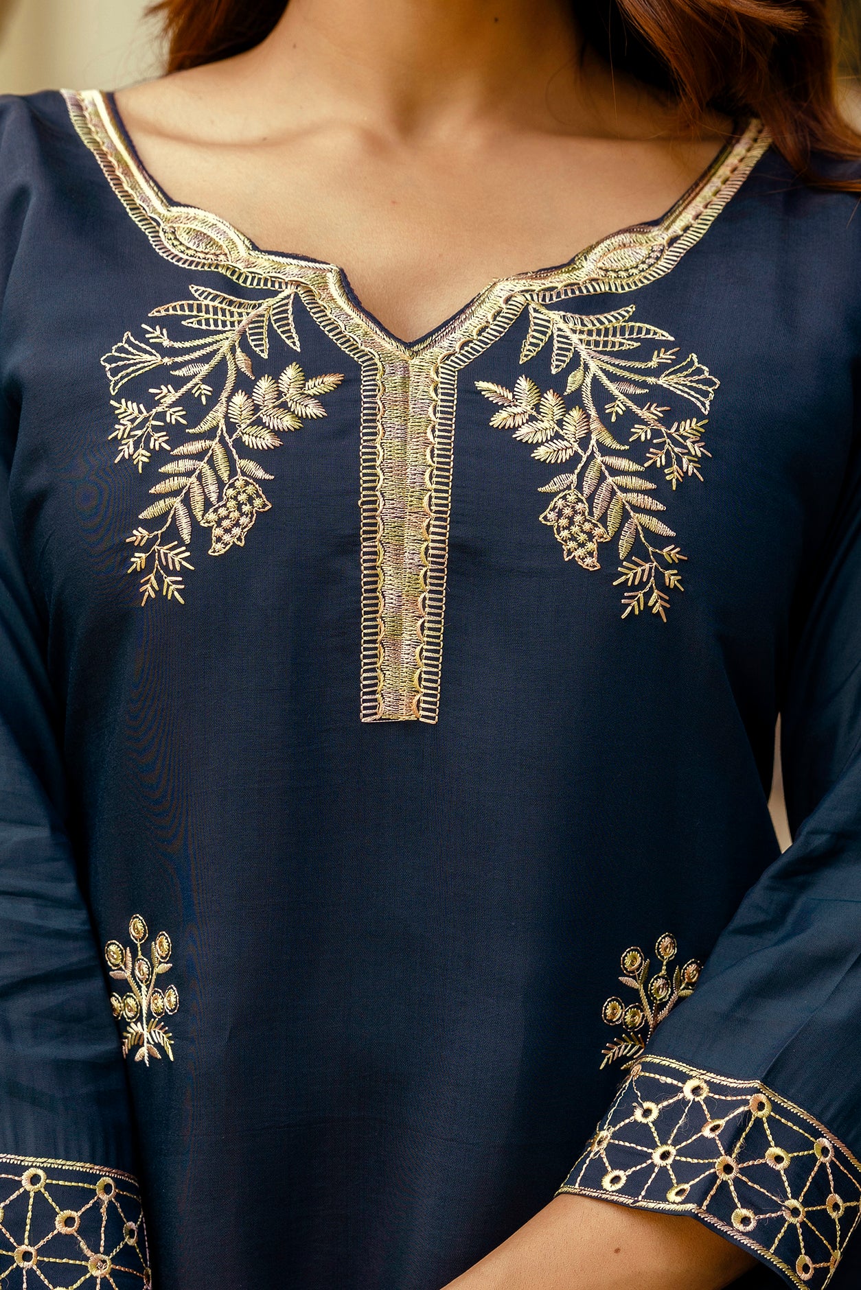 Very Alluring Viscose Silk Embroidery Suit Set