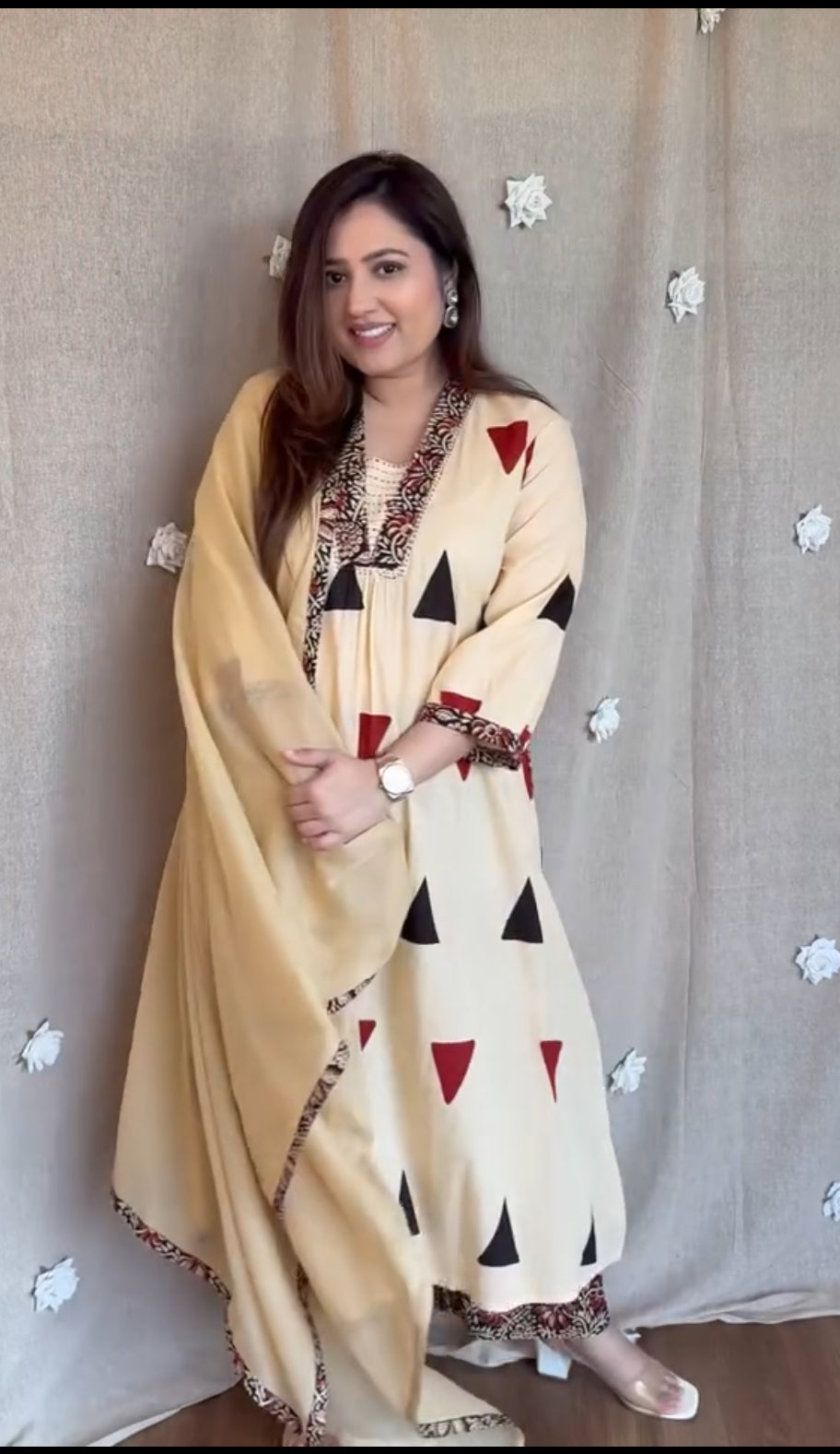 Pure Cotton Kalamkari A-line Plazo Dupatta Set