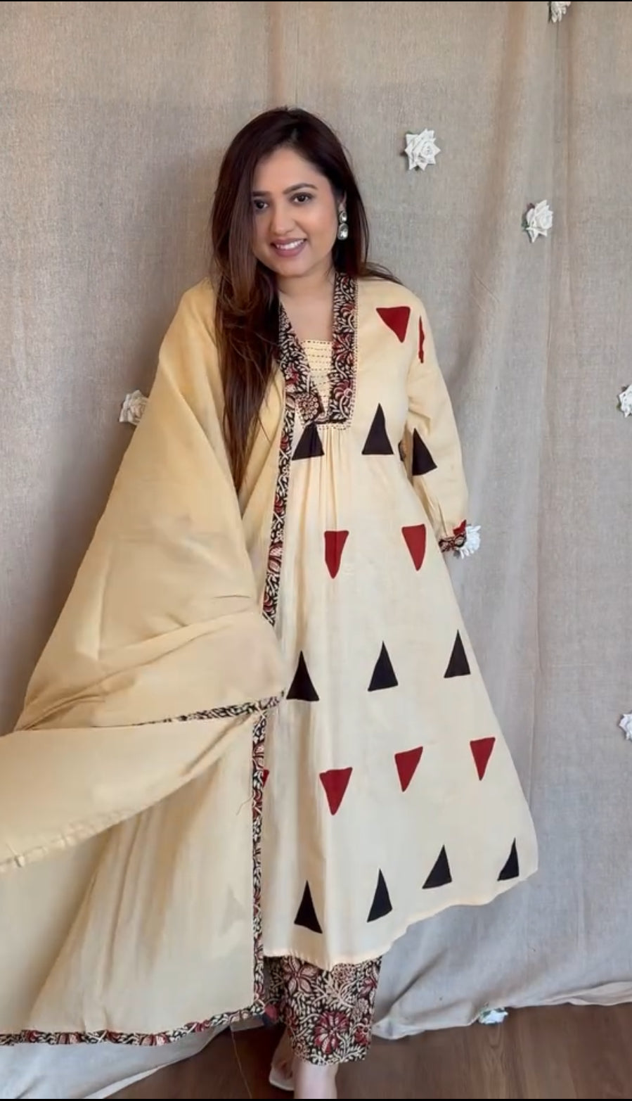 Pure Cotton Kalamkari A-line Plazo Dupatta Set