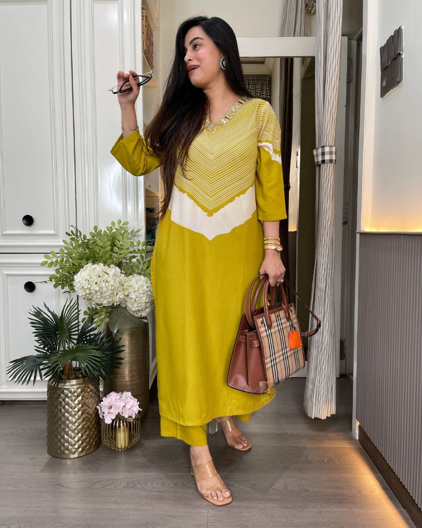 Beautiful Slub Cotton Mirror Work Cord Set