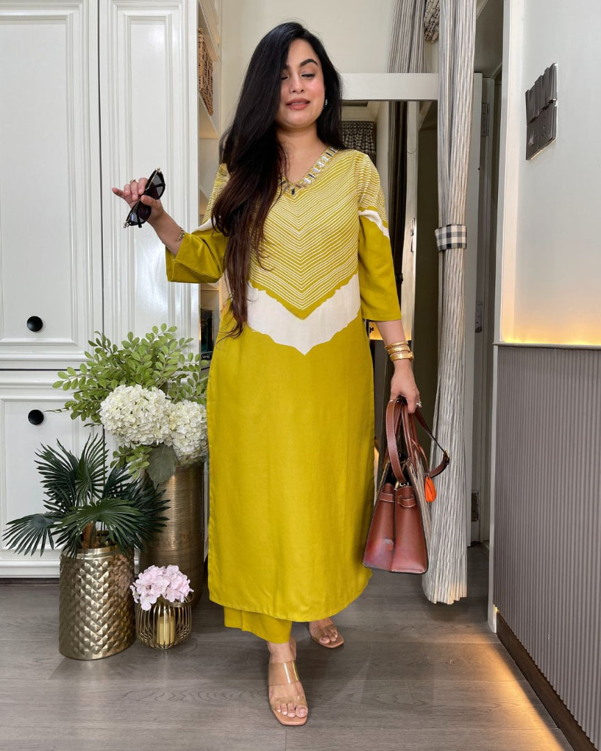 Beautiful Slub Cotton Mirror Work Cord Set