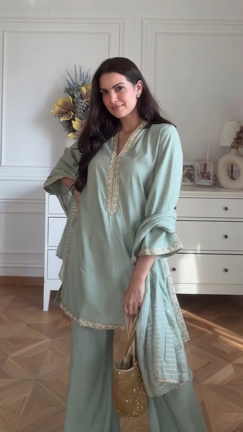 Natasa Inspired Embroidered Kurta Palazzo Set