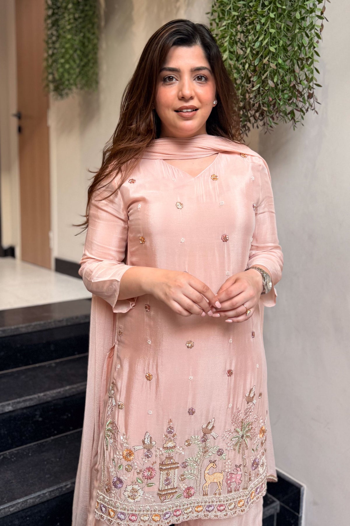 Blush Peach Royale Embroidered Suit Set