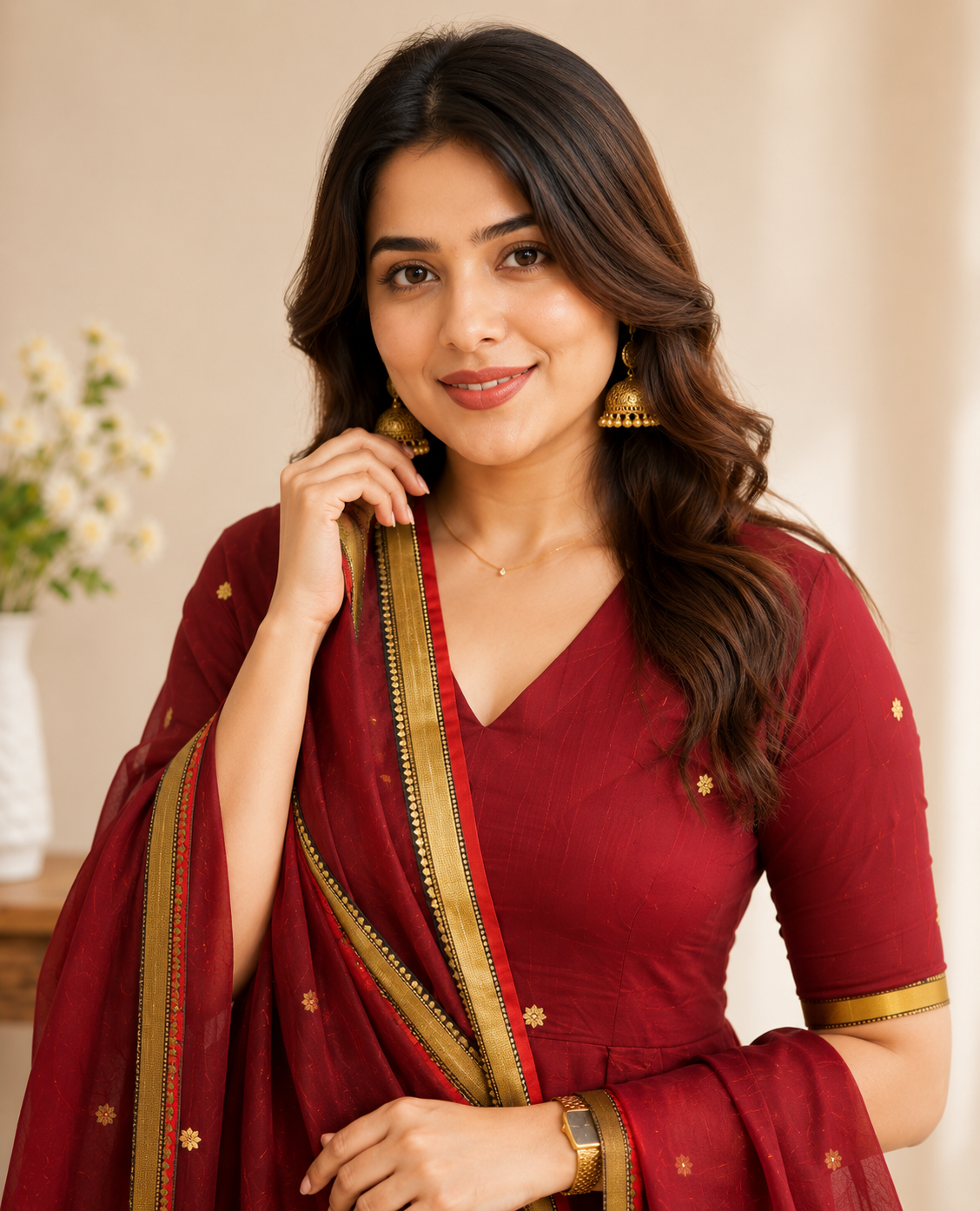 Aaradhya Wine Gold Anarkali Suit Set