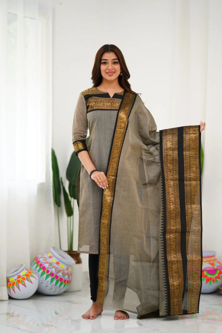 Most Beautiful South Cotton Suit Set With Jequard dupatta
