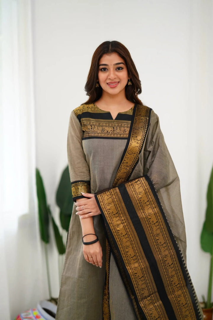 Most Beautiful South Cotton Suit Set With Jequard dupatta
