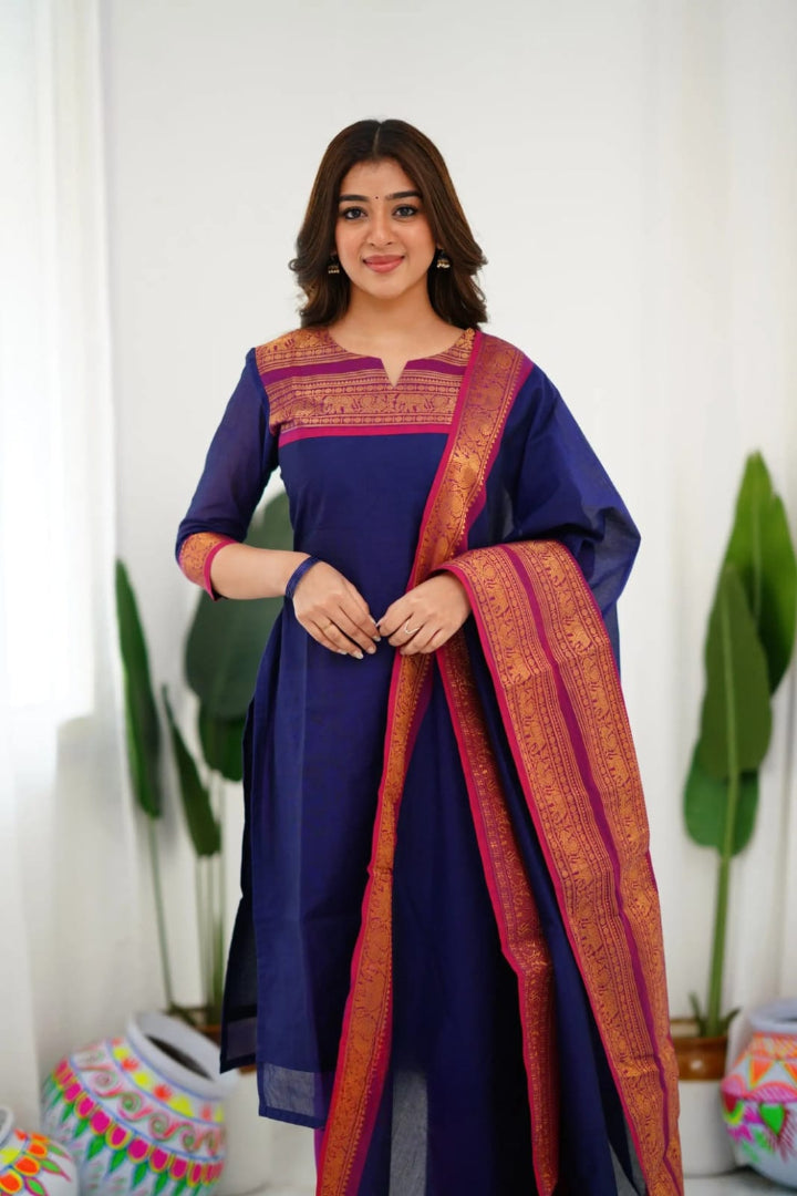 Most Beautiful South Cotton Suit Set With Jequard dupatta