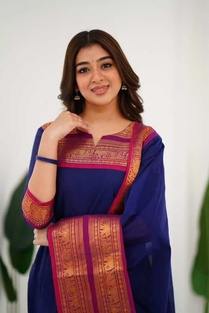 Most Beautiful South Cotton Suit Set With Jequard dupatta