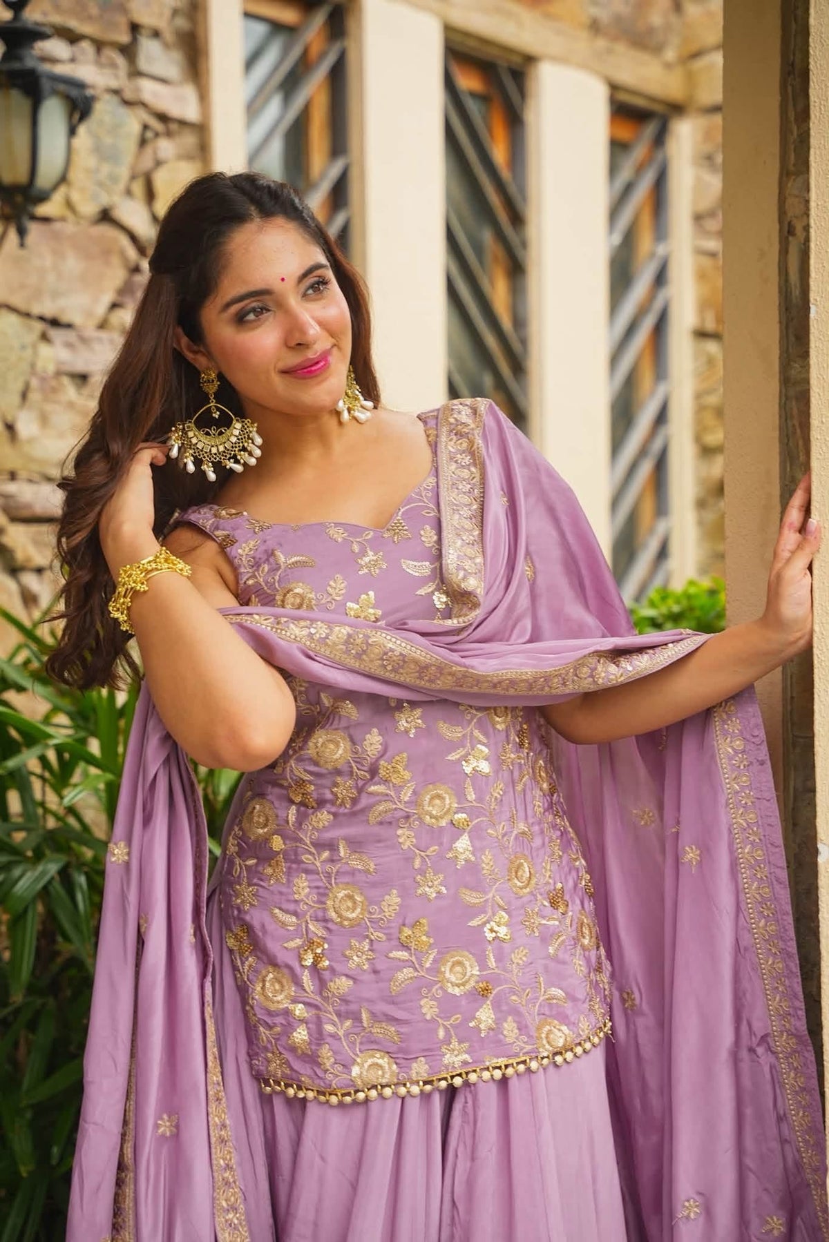Tara Peach Heavy Floral Embroidered Suit Set