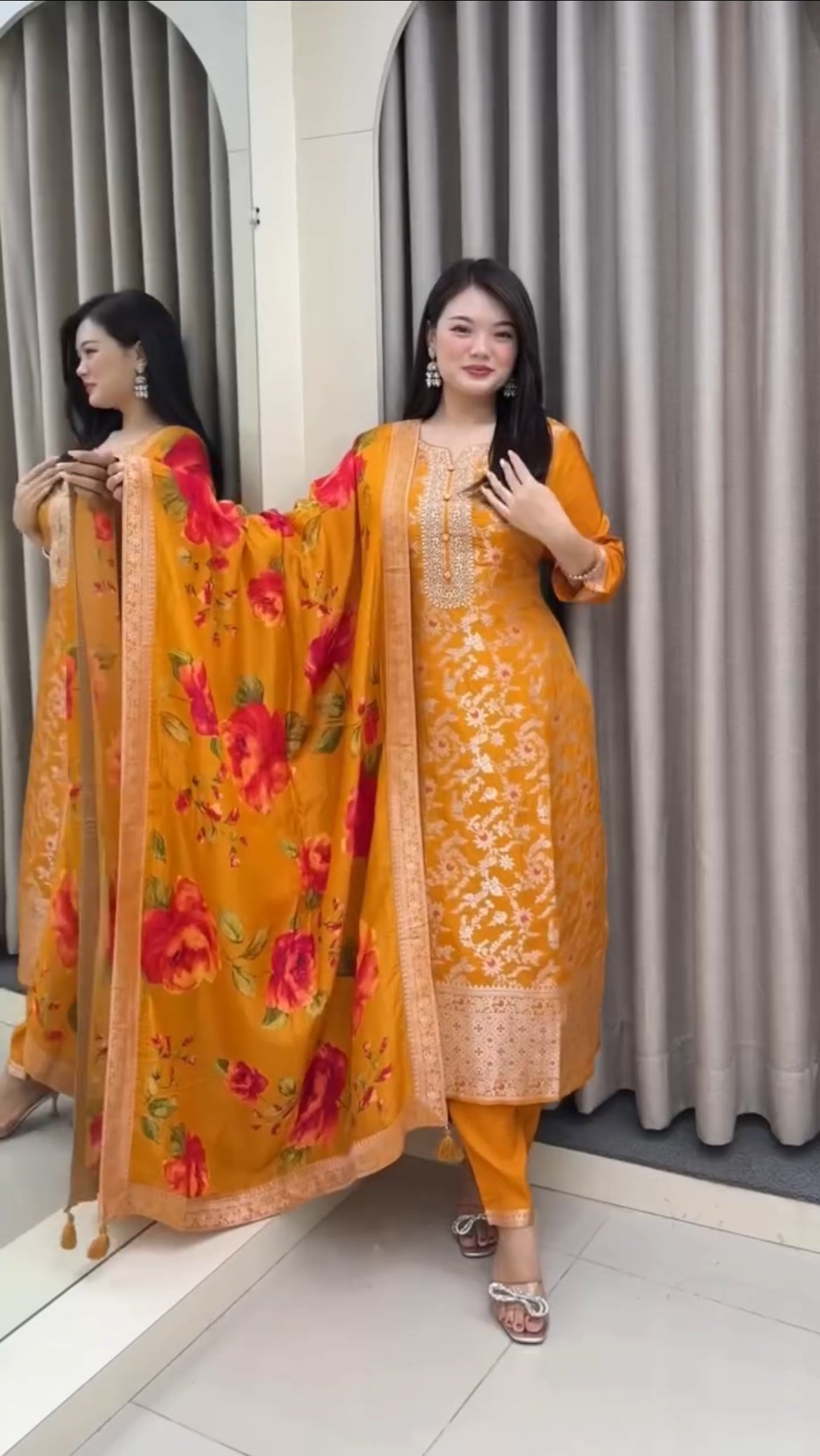 Elegant Pure Banarasi Silk Jequard Weaving Suit Set