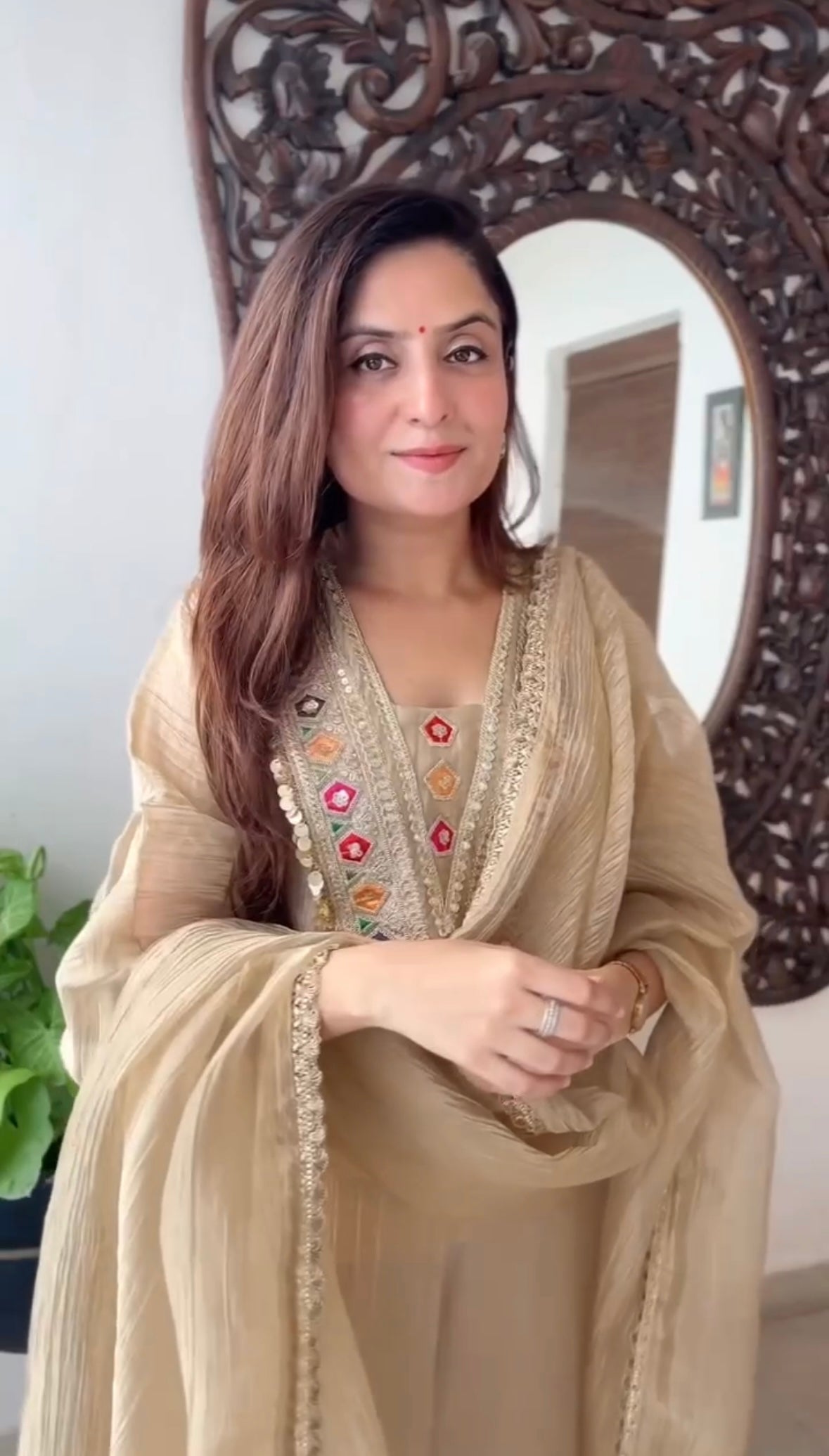 Festival Ivory Gold Crushed Tissue Silk Luxury Suit Set